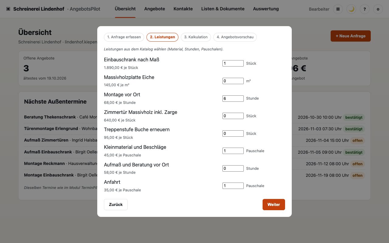 AngebotsPilot: Leistungen aus dem Katalog