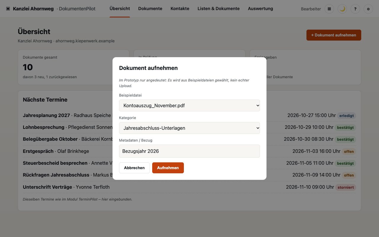 DokumentenPilot: Dokument aufnehmen