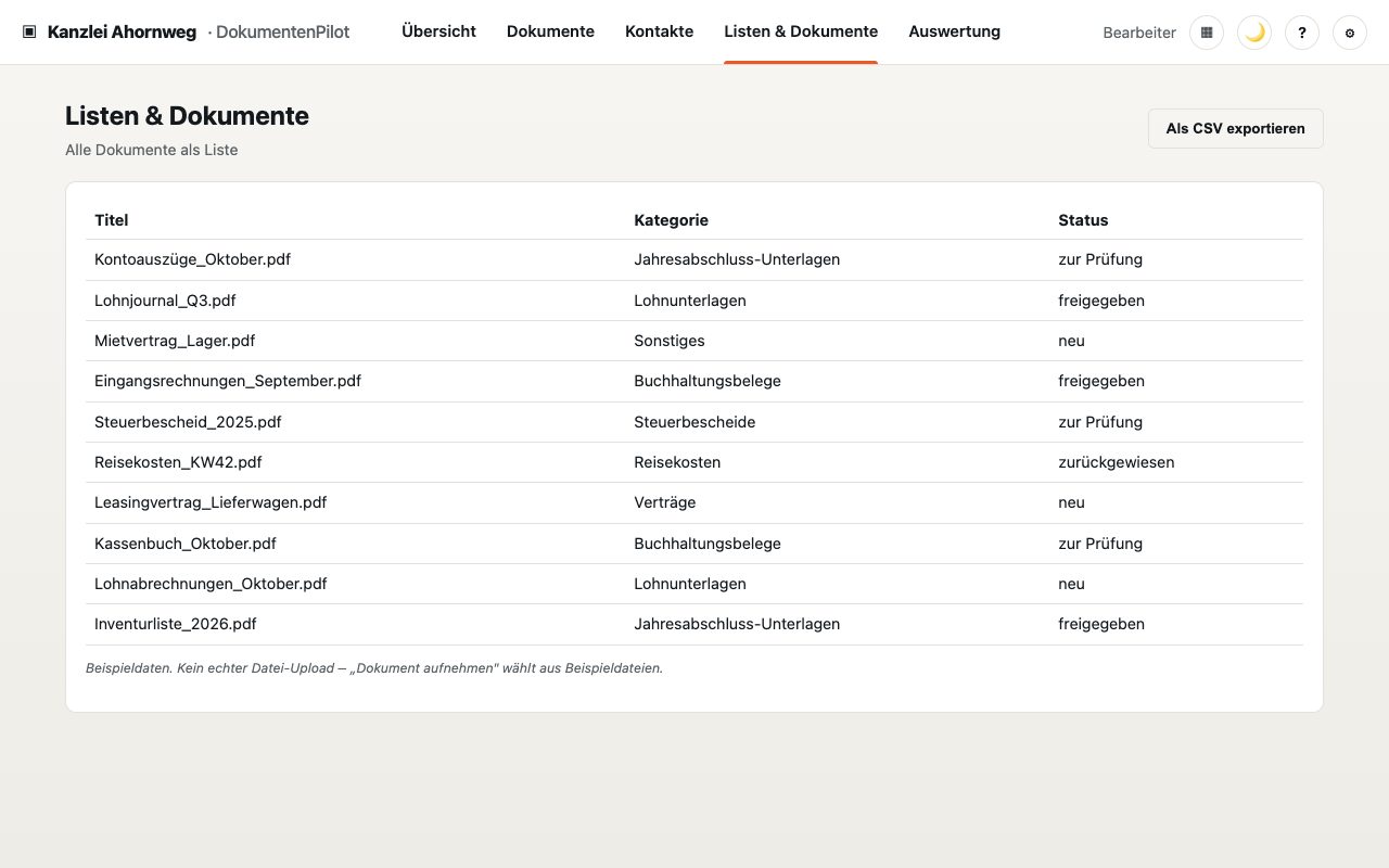 DokumentenPilot: Listen für die Weiterarbeit