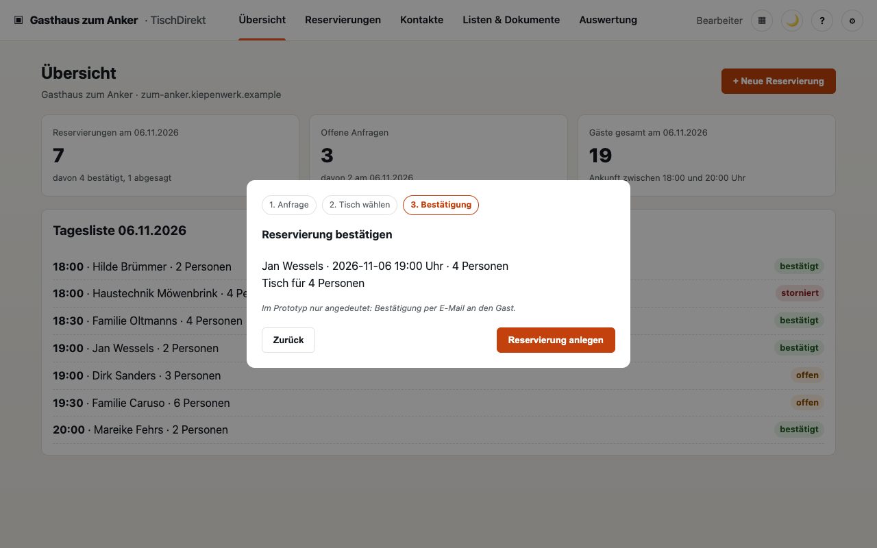 TischDirekt: Bestätigen