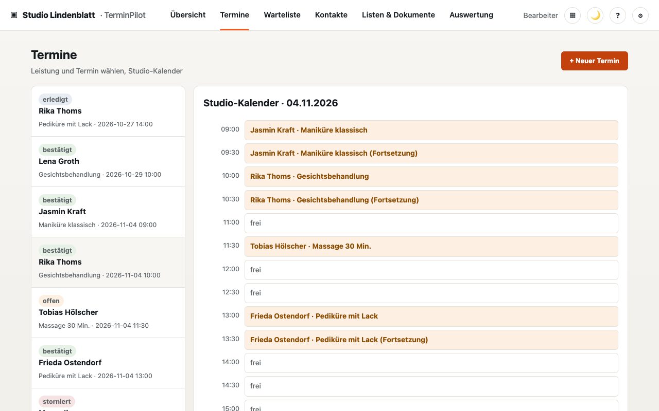TerminPilot: Kalender und Liste